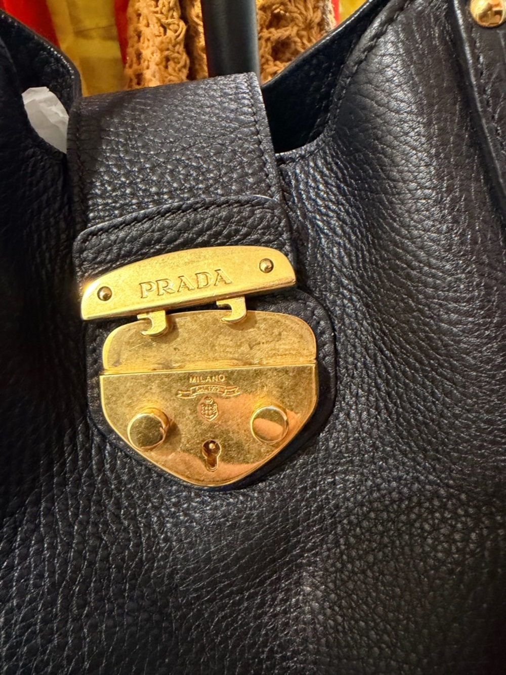 Prada Black Pebbled Leather Shoulder Bag with Gold-Tone Hardware - Picture 3 of 9